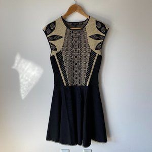 Ted Baker Black & Gold A-Line Dress Size 8. NWOT.